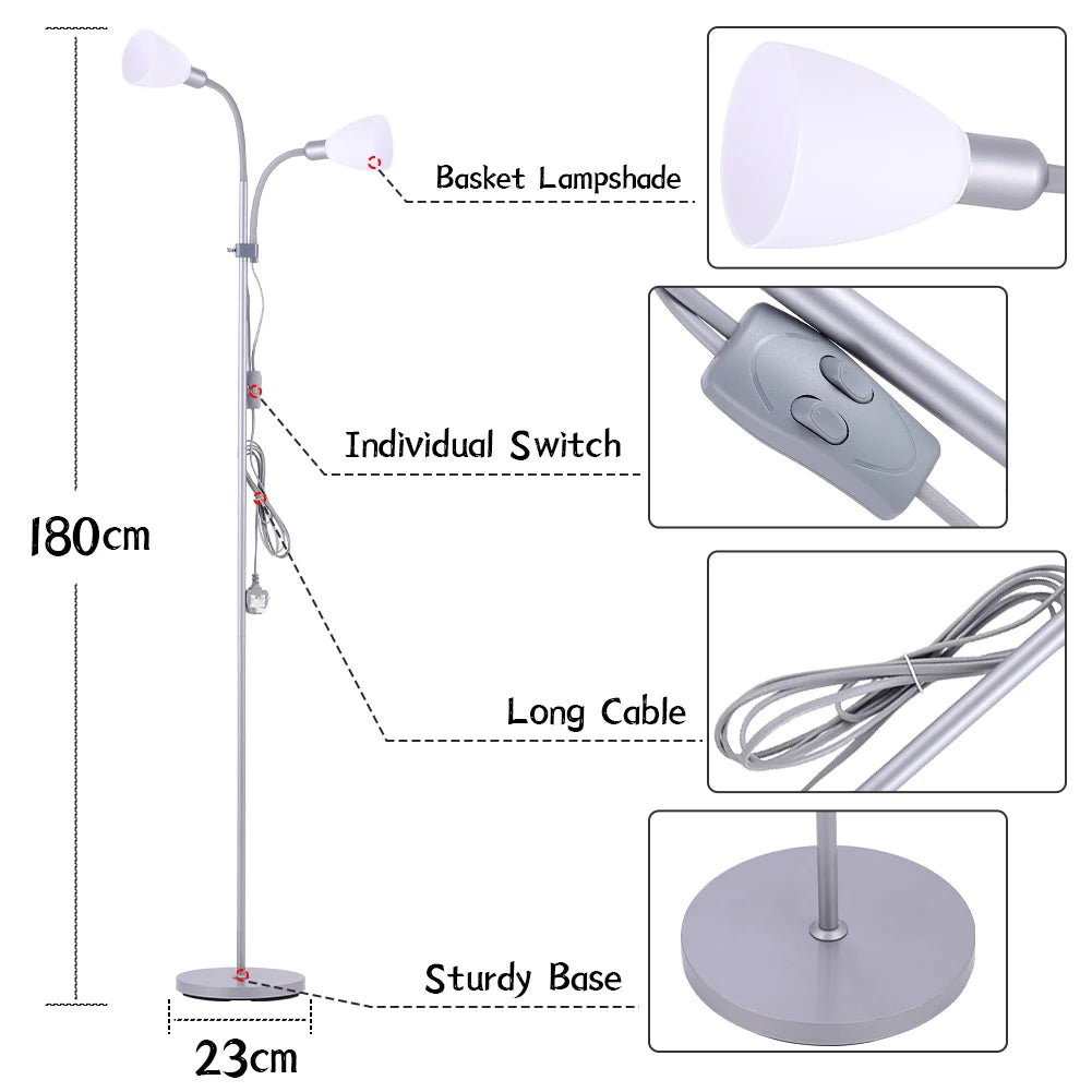 Adjustable Dual Head Standing Floor Lamp
