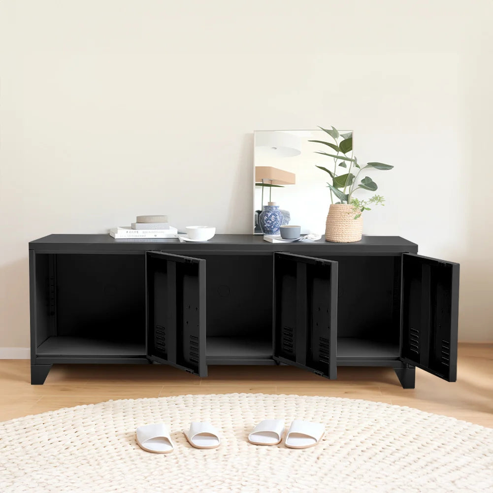 Black Industrial TV Stand with Storage Cabinet