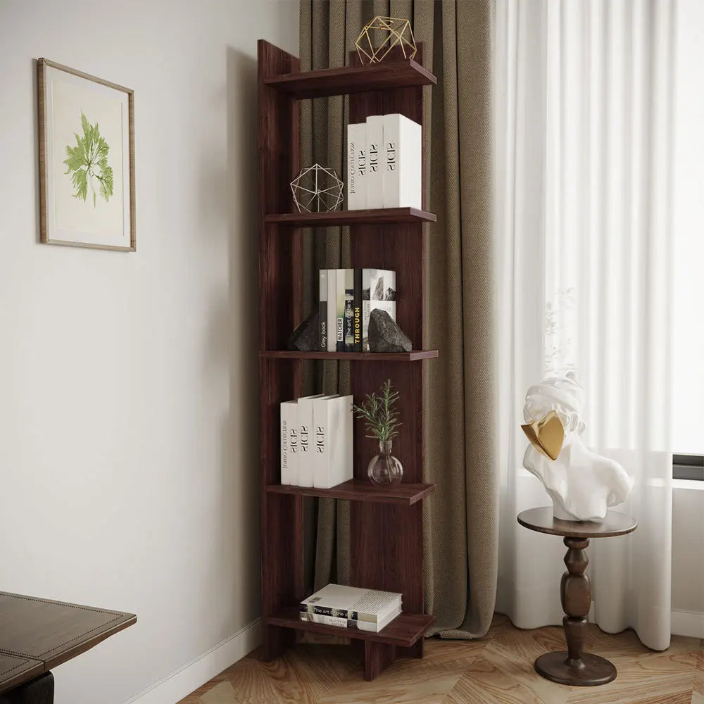 Tiered Walnut Corner Storage Bookshelf