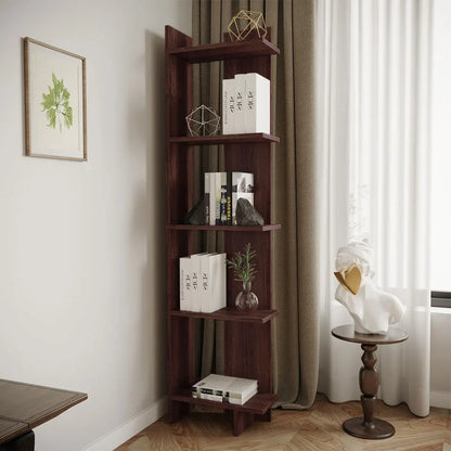 Tiered Walnut Corner Storage Bookshelf