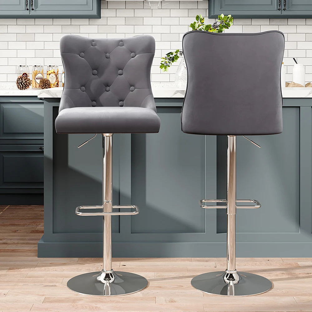 Upholstered Velvet Adjustable Bar Stool – Set of 2