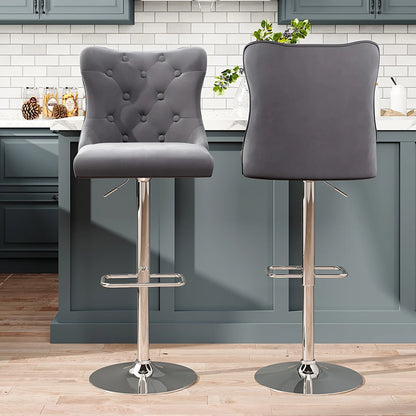 Upholstered Velvet Adjustable Bar Stool – Set of 2