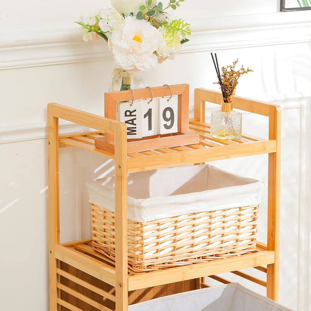 Bamboo Laundry Hamper Basket with Liner Bag