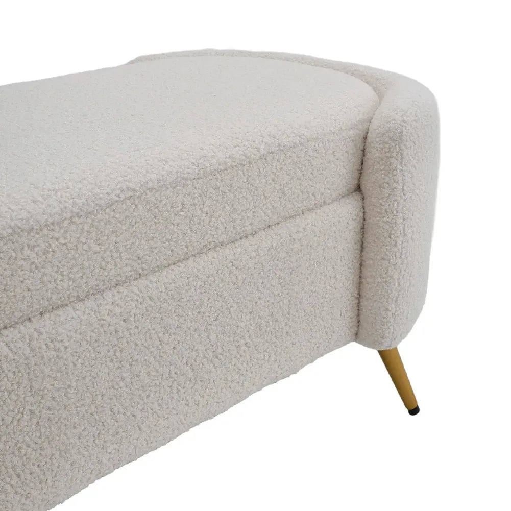 White Sherpa Upholstered Oval Bench