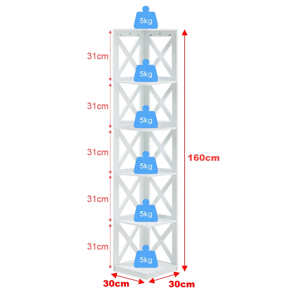 5-Tier Wooden Corner Standing Shelf