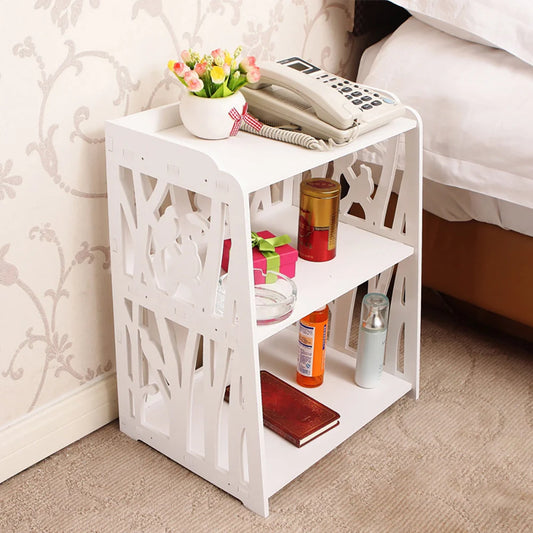 White Wood Nightstand with Storage Shelves