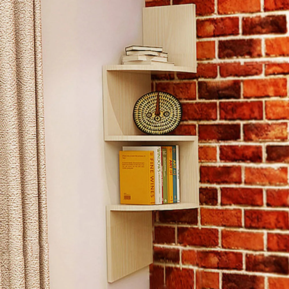 Tiered Wooden Floating Corner Shelf