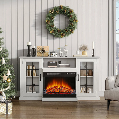 White Entertainment Unit with Electric Fireplace