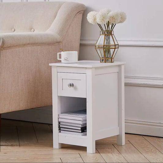 White Side Table with Drawer