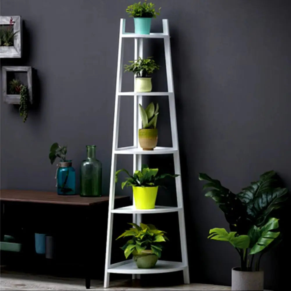 5-Tier Ladder Corner Bamboo Wood Plant Stand