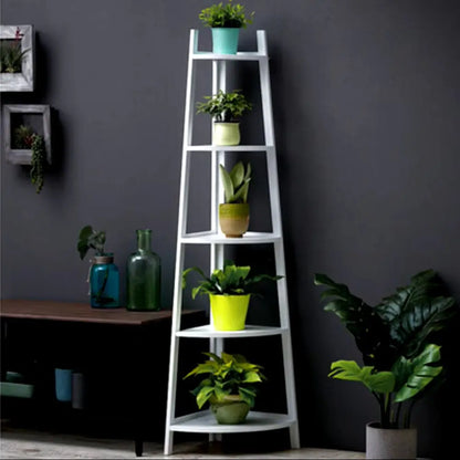 5-Tier Ladder Corner Bamboo Wood Plant Stand