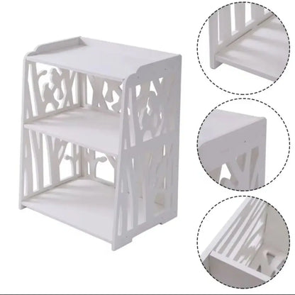 White Wood Nightstand with Storage Shelves