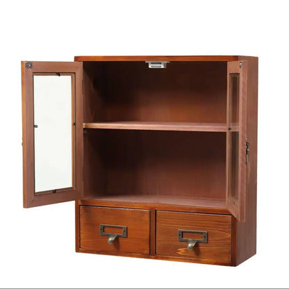 Retro Wooden Desktop Storage Organizer with Drawer