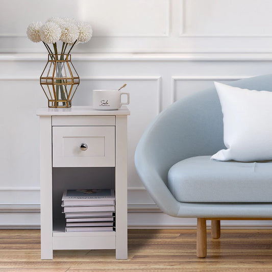 White Side Table with Drawer
