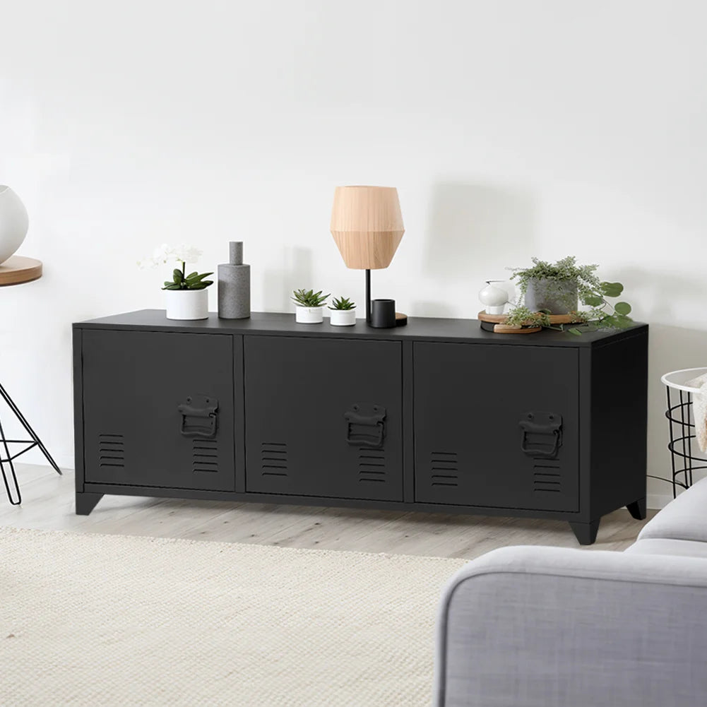 Black Industrial TV Stand with Storage Cabinet