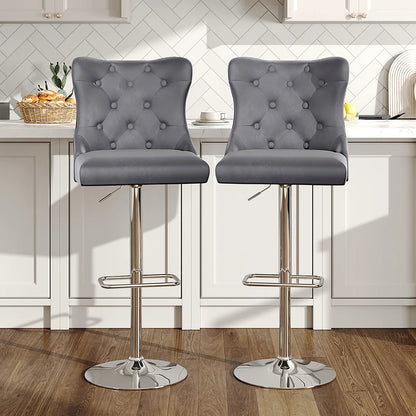 Upholstered Velvet Adjustable Bar Stool – Set of 2