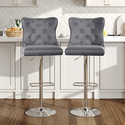 Upholstered Velvet Adjustable Bar Stool – Set of 2