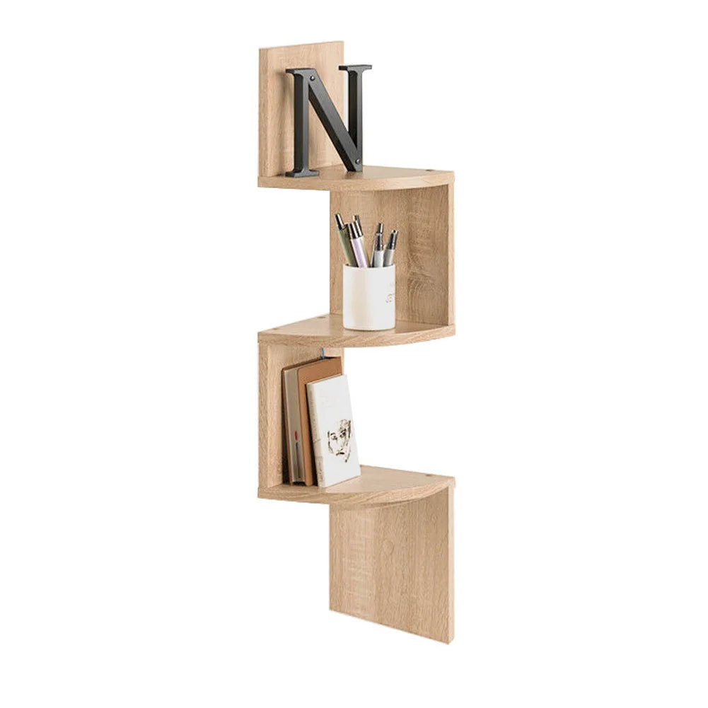 Tiered Wooden Floating Corner Shelf