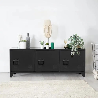 Black Industrial TV Stand with Storage Cabinet