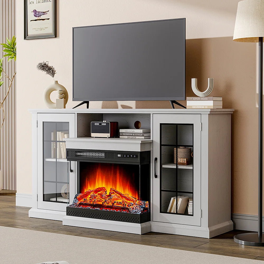 White Entertainment Unit with Electric Fireplace