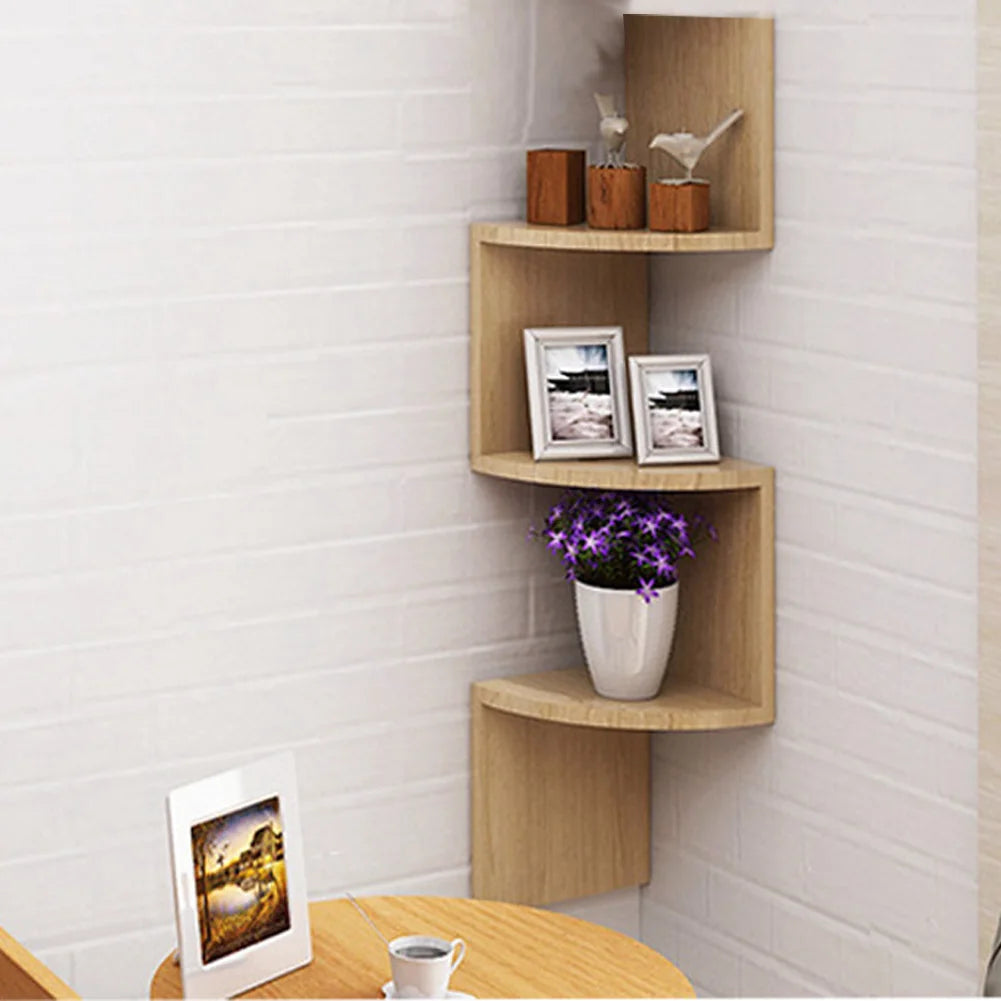 Tiered Wooden Floating Corner Shelf