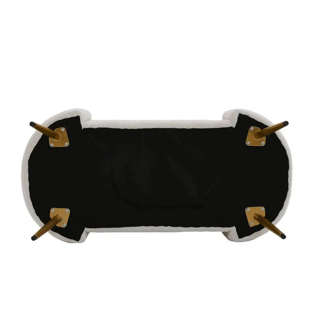 White Sherpa Upholstered Oval Bench