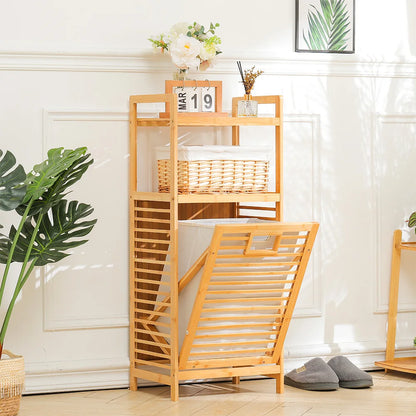 Bamboo Laundry Hamper Basket with Liner Bag
