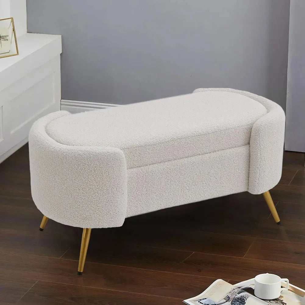 White Sherpa Upholstered Oval Bench