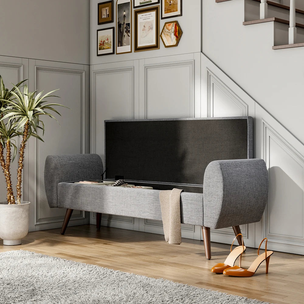 Linen Upholstered Storage Bench