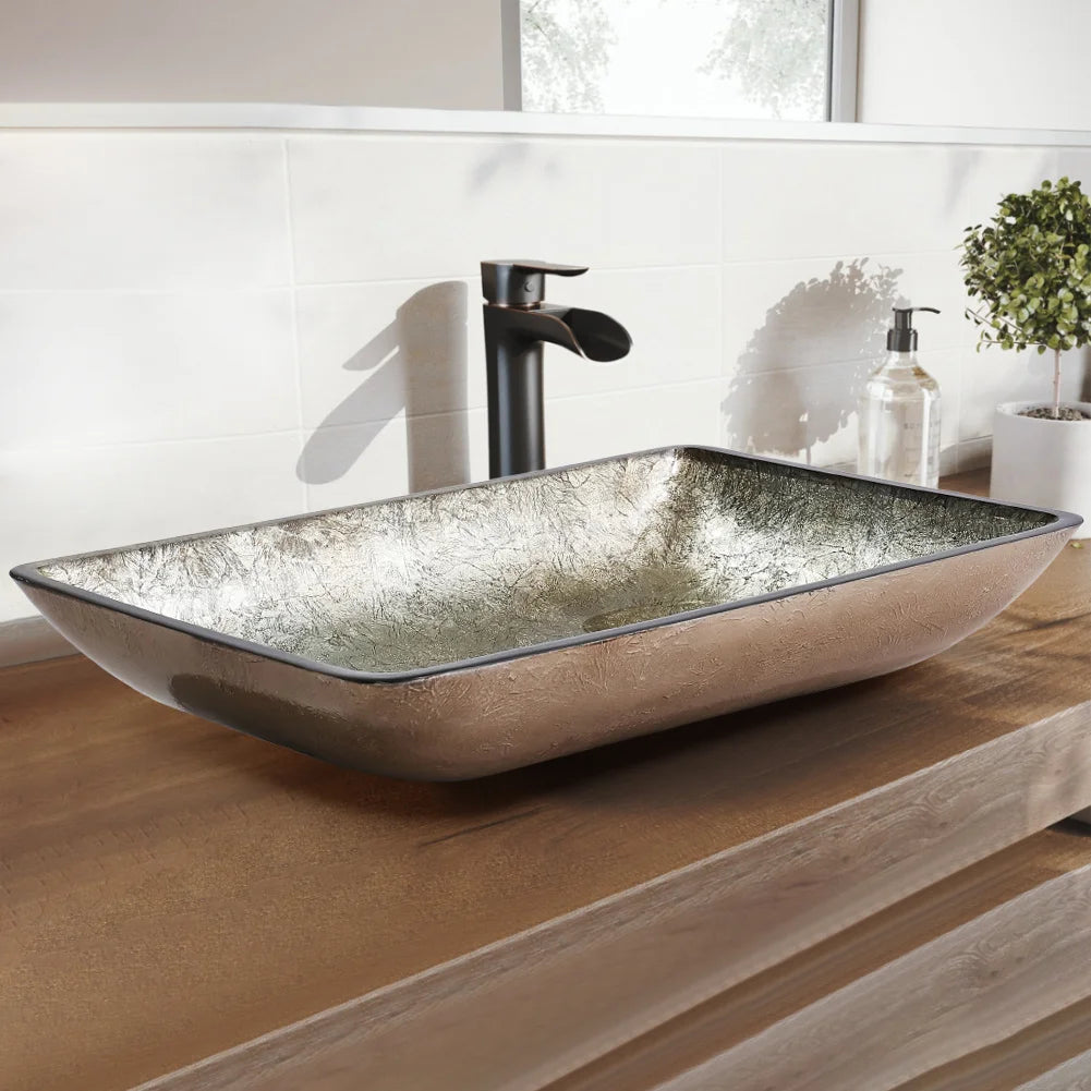 Tempered Glass Basin with Gold Finish