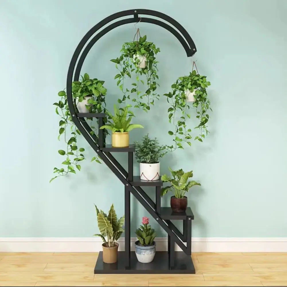 Iron Wood Arc Ladder Plant Stand