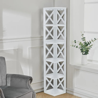 5-Tier Wooden Corner Standing Shelf