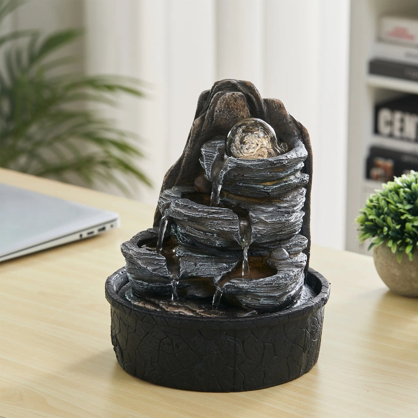 Layered Rock Tabletop Fountain with LED Crystal Ball