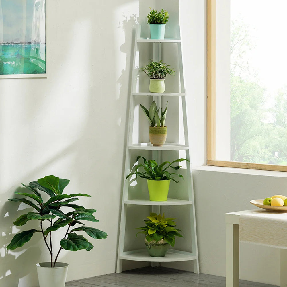5-Tier Ladder Corner Bamboo Wood Plant Stand