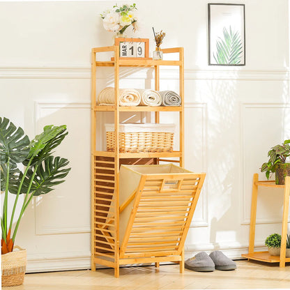 Bamboo Laundry Hamper Basket with Liner Bag