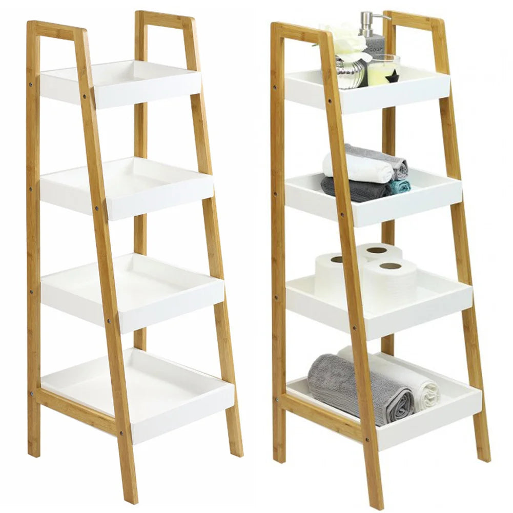 Tiered Bathroom Wooden Ladder Shelf