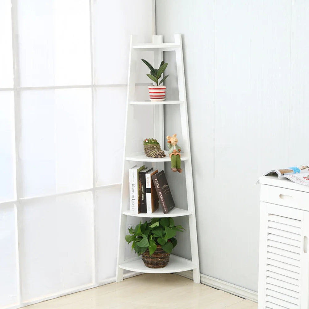 5-Tier Ladder Corner Bamboo Wood Plant Stand