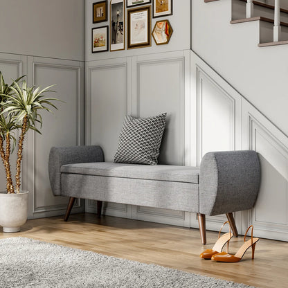 Linen Upholstered Storage Bench