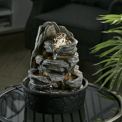 Layered Rock Tabletop Fountain with LED Crystal Ball