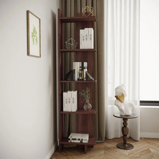 Tiered Walnut Corner Storage Bookshelf