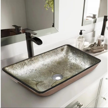 Tempered Glass Basin with Gold Finish