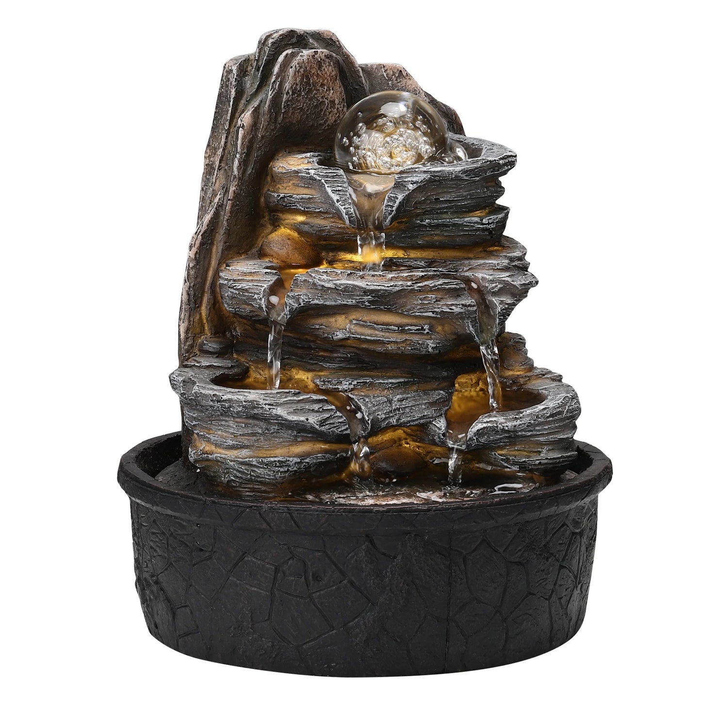 Layered Rock Tabletop Fountain with LED Crystal Ball
