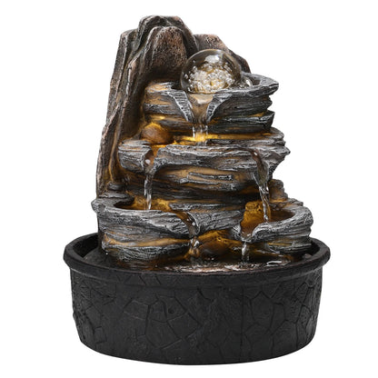 Layered Rock Tabletop Fountain with LED Crystal Ball