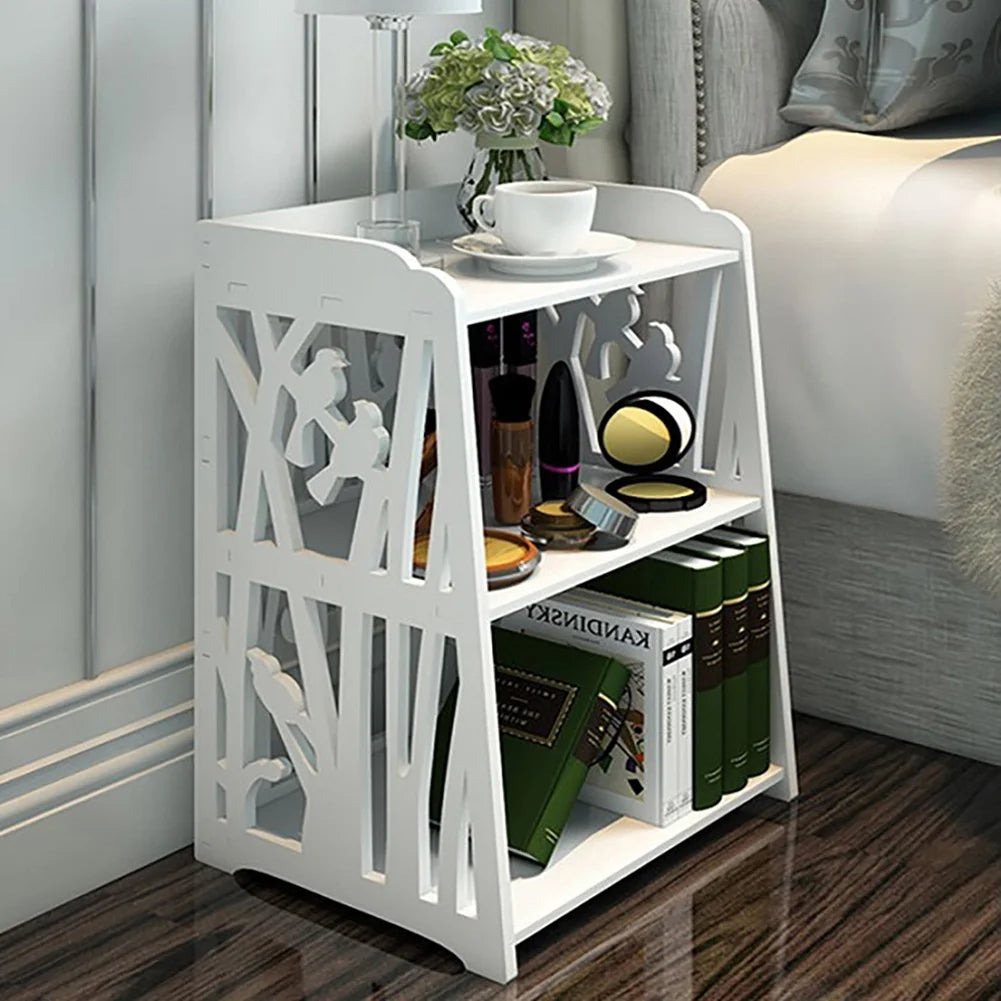 White Wood Nightstand with Storage Shelves