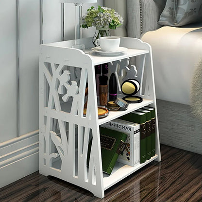 White Wood Nightstand with Storage Shelves