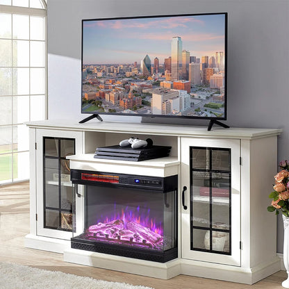 White Entertainment Unit with Electric Fireplace