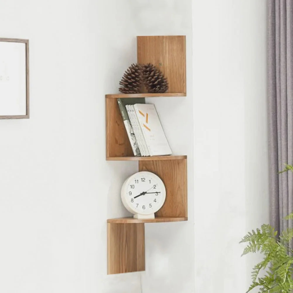 Tiered Wooden Floating Corner Shelf