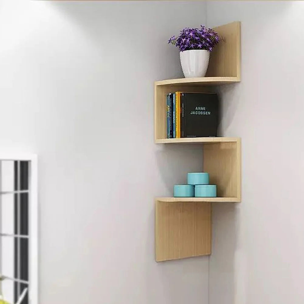 Tiered Wooden Floating Corner Shelf
