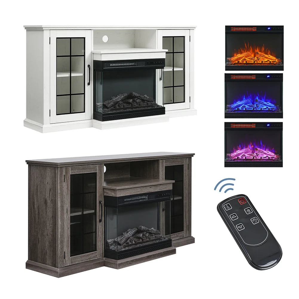 White Entertainment Unit with Electric Fireplace