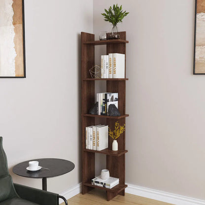 Tiered Walnut Corner Storage Bookshelf